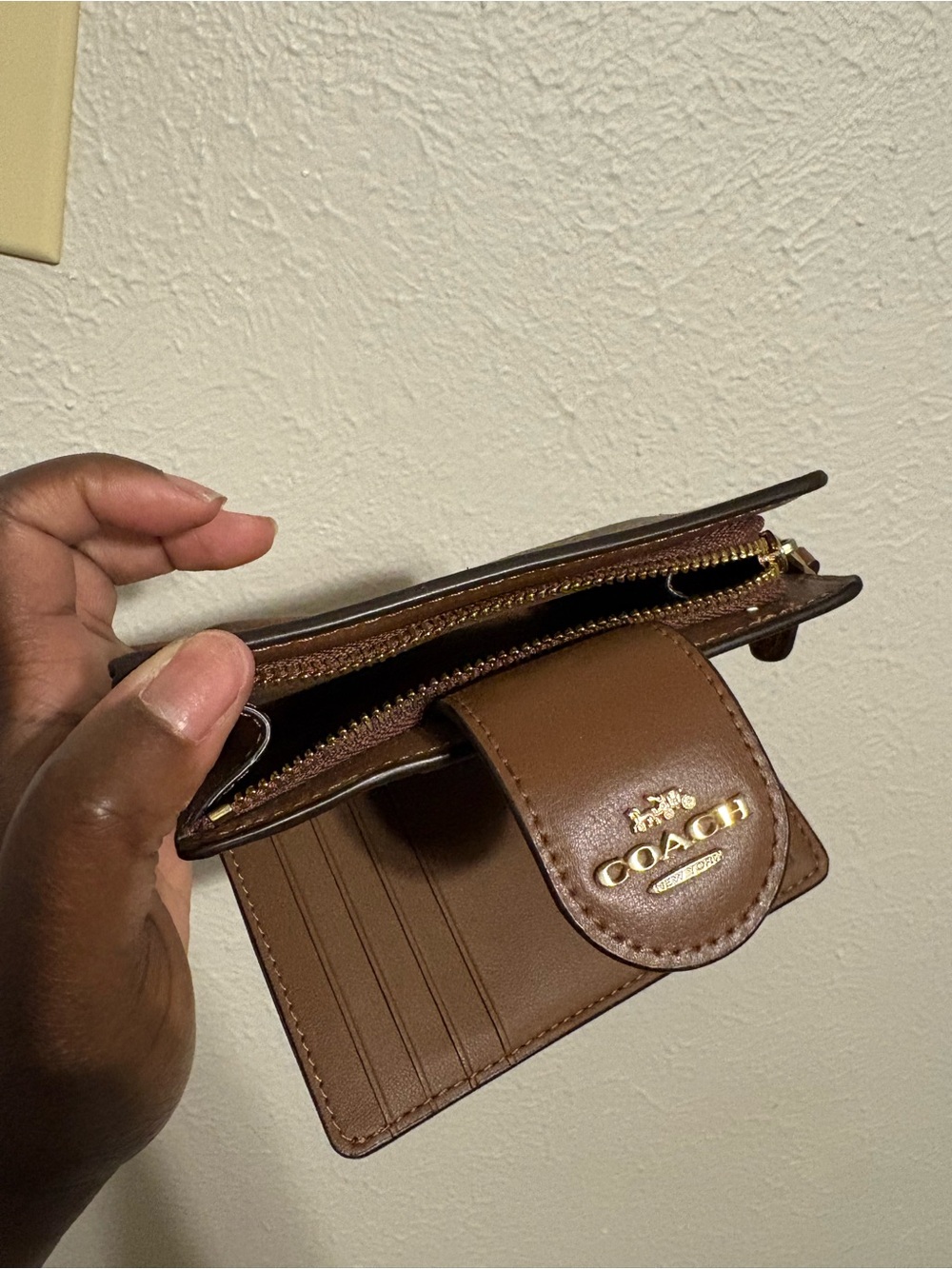 Coach Brown Signature Canvas Card Holder Wallet - Picture 5 of 6